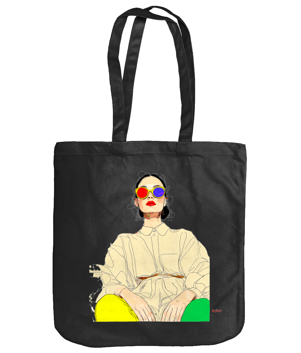 EarthAware Organic Spring Tote Stylized Portrait with Vibrant Sunglasses copy Colorful Minimalist Logo